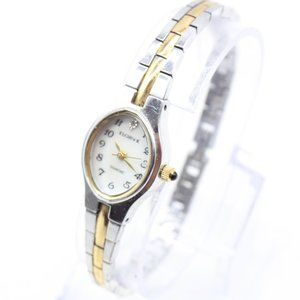 Elgin II Watch Womens Silver Tone Stainless Steel Classic White Oval Dial